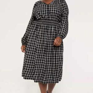 Lane Bryant Dress Black Plaid Flannel Smocked Shoulder Dress Sz 20 NWT